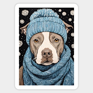 Pitbull in Hat Funny Christmas Dog Lover Gift Sticker